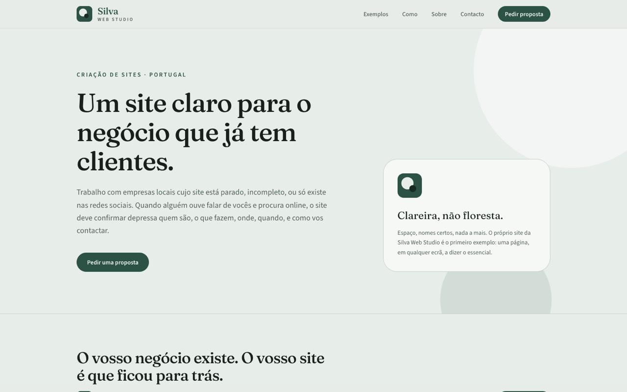 Página inicial da Silva Web Studio